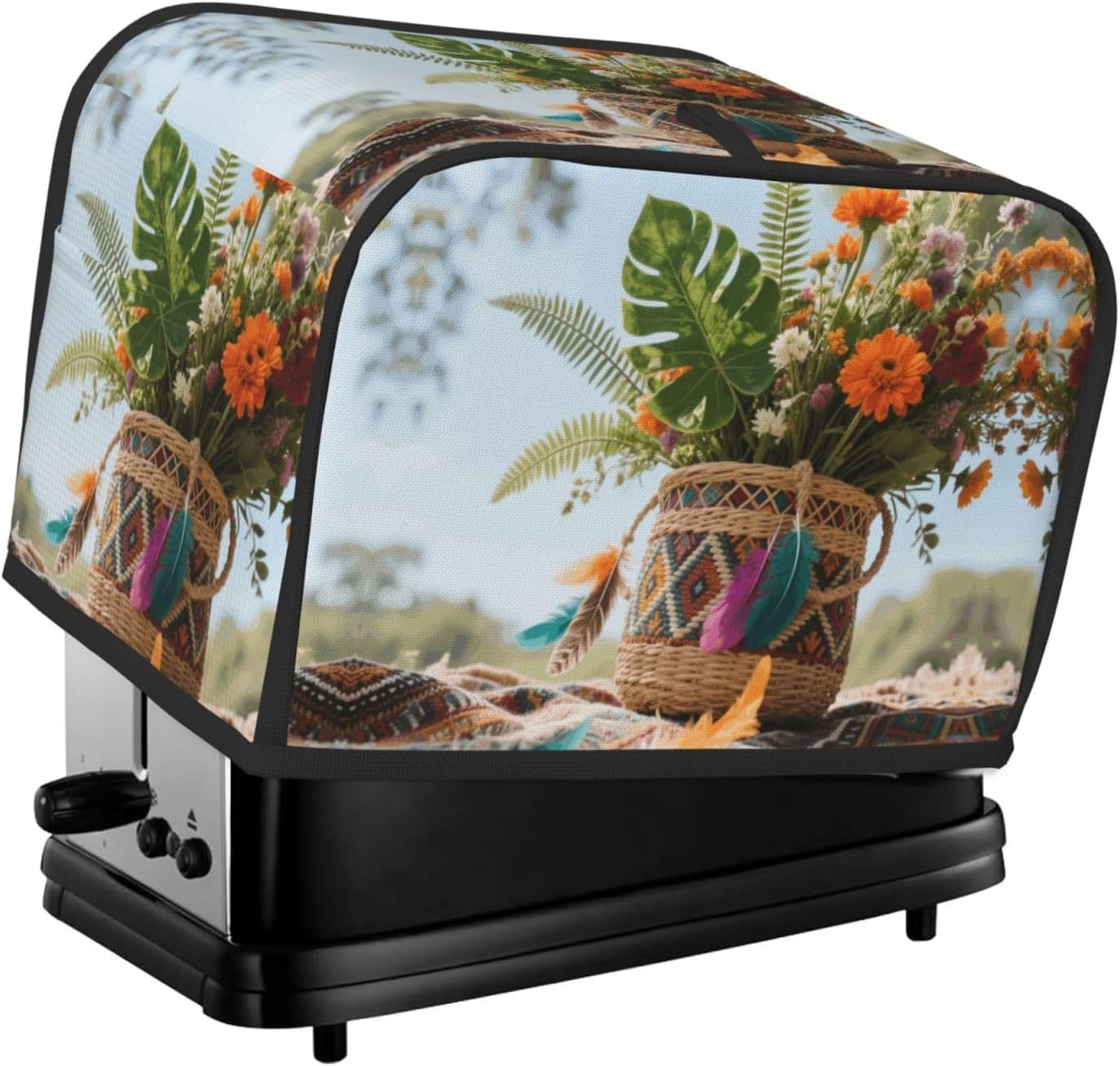 The flowers in the basket Toaster Cover 2 Slice, Waterproof Bread Machine Covers with Pockets Universal Size Kitchen Small Appliance Cover with Handle, Dust and Fingerprint Protection