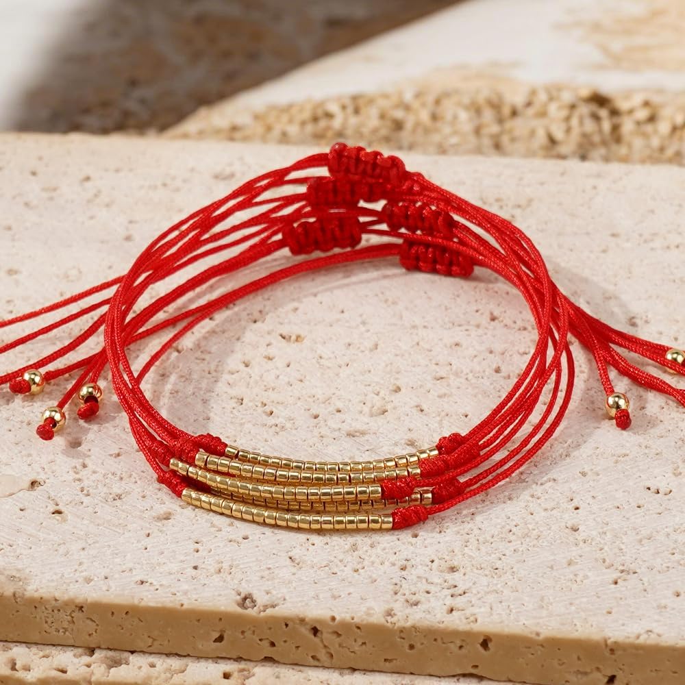 Kabbalah Red String Bracelets for Women Men,Gold Round Beaded Stackable Protection Blessings Bracelets,Handmade Jewelry Good Luck Gift - Image 4