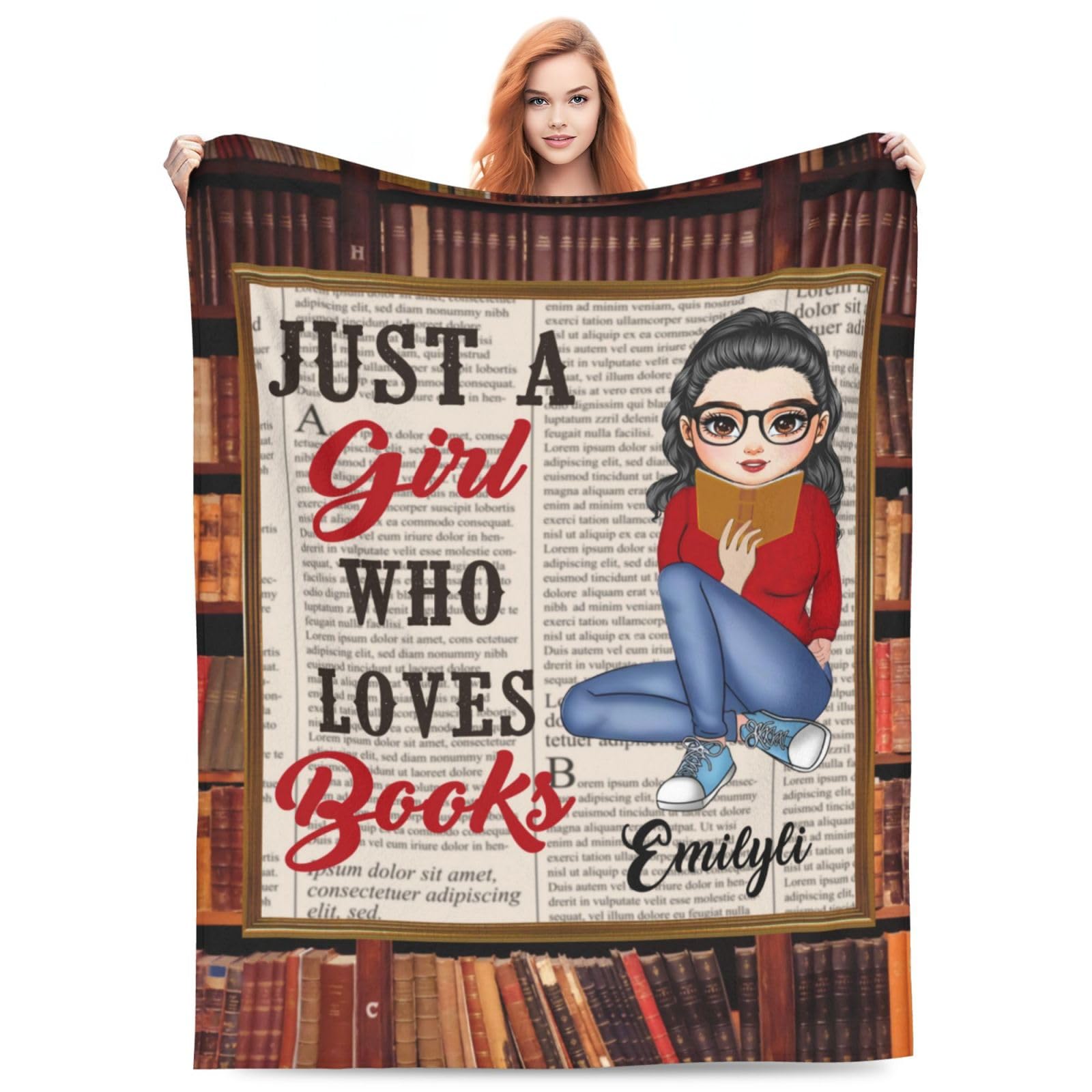 Just A Girl who Loves Books Blanket - Personalized Book Lover Throw Blanket Custom Reading Blanket for Library, Gifts for Book Lovers, Bookworm, Women, Sister, Bestie, Christmas Birthday (Style 2)
