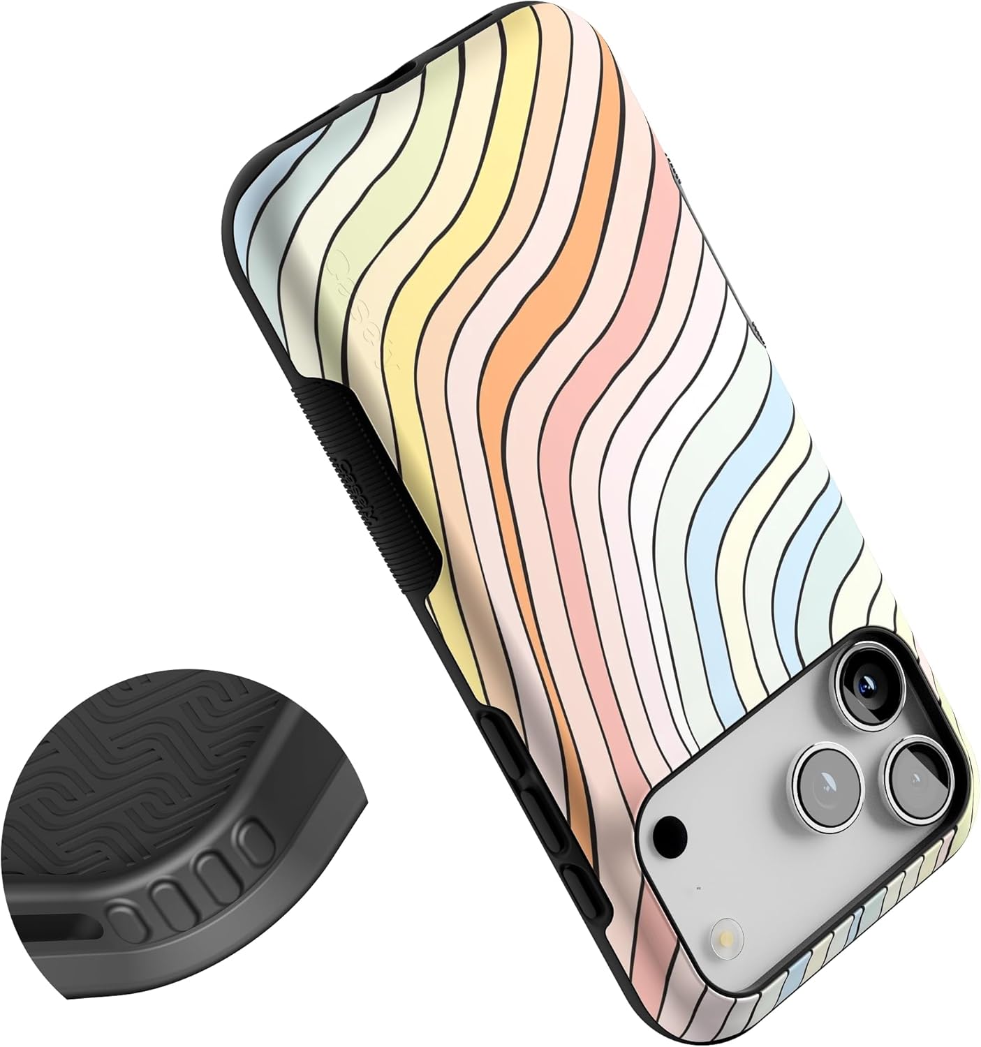 Casely iPhone 17 Pro Max Case | Ride The Wave | Pastel Rainbow Lined | Bold Protective Design | Compatible with MagSafe