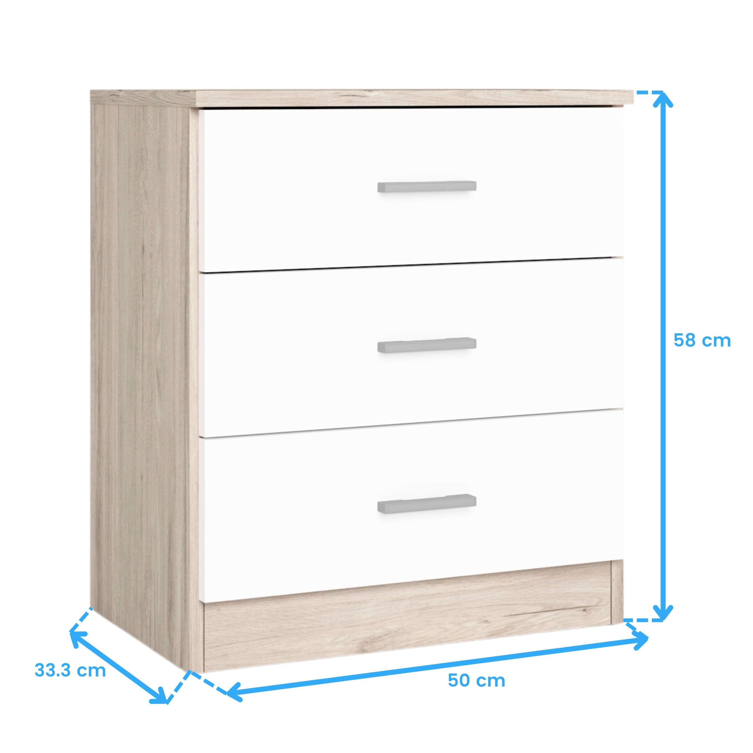 Miroytengo Conjunto Muebles Dormitorio Matrimonio con Cómoda, 2 Mesitas Noche 3 Cajones y Cómoda 5 Cajones Color Blanco y Sahara