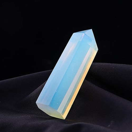 Miniatura 5 de Runyangshi Varita de cristal curativo grande con forma de torre de cristal de ópalo, 6 piedras facetadas de un solo punto para curación, meditación