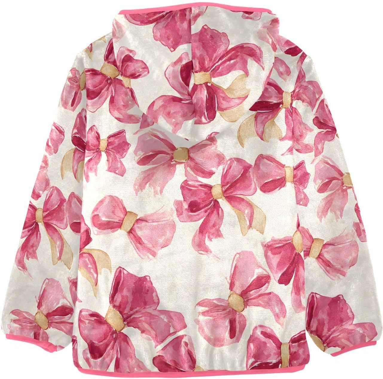 Girls Hoodie Outfit Pink Bow Watercolor Pattern Zipper Sweatshirt Coat Fleece Jacket for Kids 3-10T