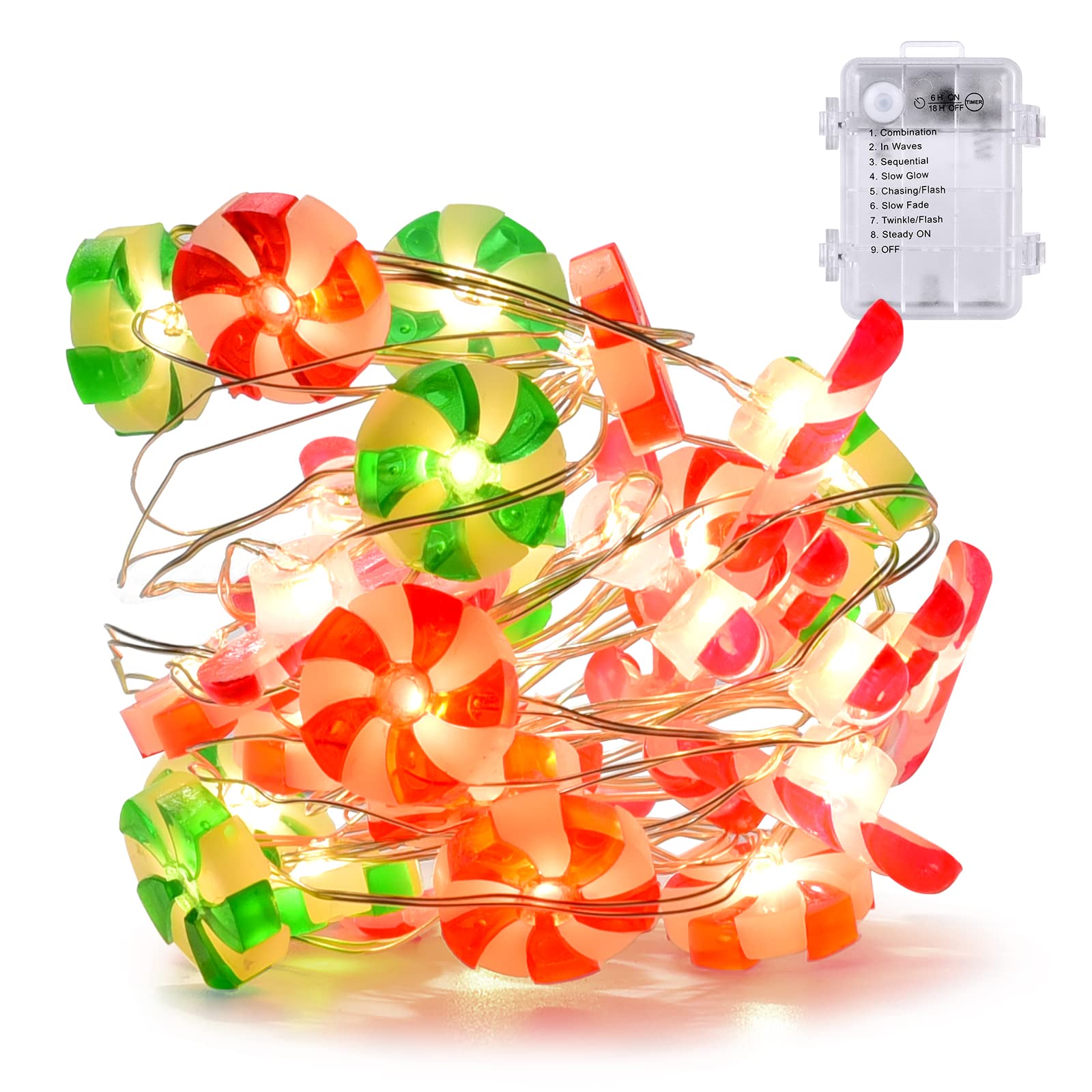 COTOUXKER Christmas String Lights, 10ft 30 LED Fairy Light Battery Powered with Remote Indoor Decorations Santa Claus Candy Cane for Patio Xmas Tree Wedding Party Decoration