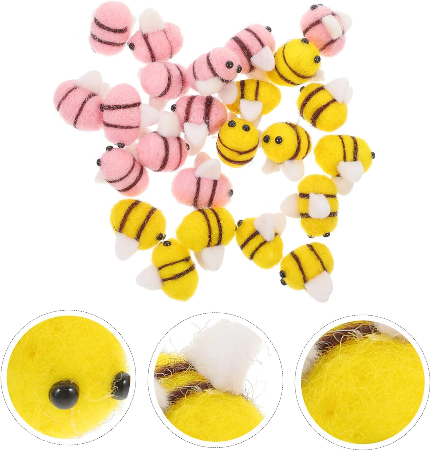SHINEOFI 24Pcs Wool Felt Bees Decorations for Crafts DIY Handmade Accessories Cute Bee Themed Party Supplies Mini Felted for Scrapbooking Boys and Girls Projects and Home Decor