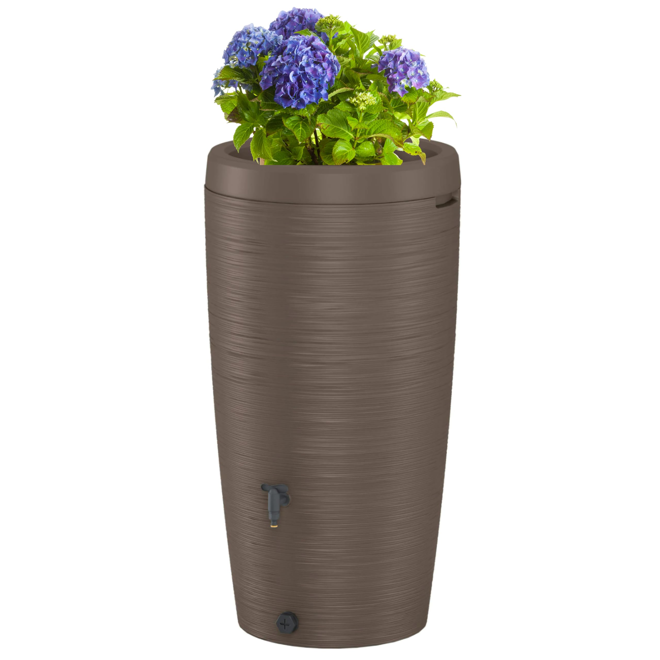B2c Brownie Rainwater Tank Water Butt Plastic Rain Collector Container 240L + Connection Kit With Flower Insert Garden Irrigation Cistern Barrel Tap + Connectors (Brownie)