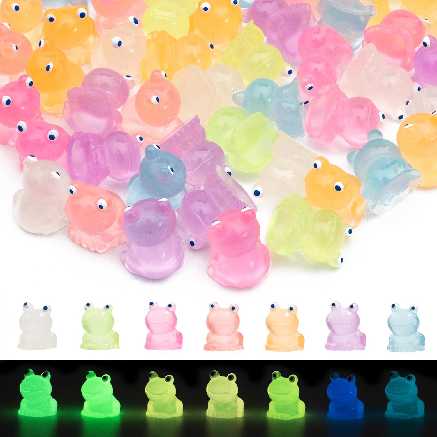 Xzunk 140Pcs Mini Frogs Garden Decor Glow in The Dark Tiny