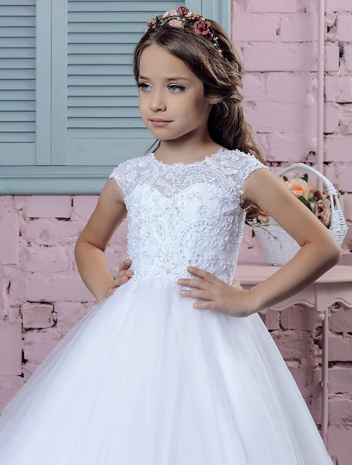 Vestido de primera comunión, vestido de encaje para bautizo, para niñas de 7 a 16 años, dama de honor, boda