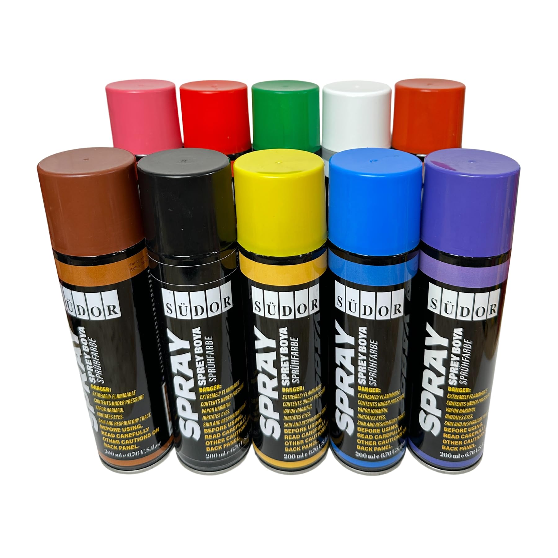 SÜDOR Lot de Peintures Aérosol 200 ml – Peinture Aérosol Brillante à Séchage Rapide pour Bois, Métal, Pierre, Verre et Murs – Graffiti & Décoration (10 Couleurs)