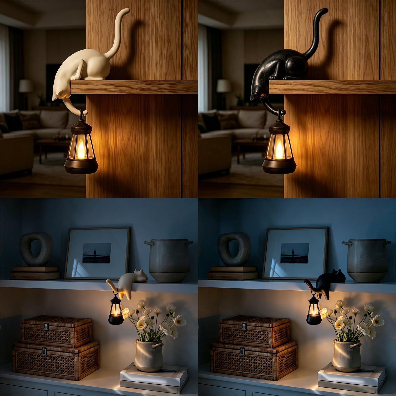 Resin Cat Bookshelf Lantern LED Night Light Warm White Hanging Lamp (A) — image 1