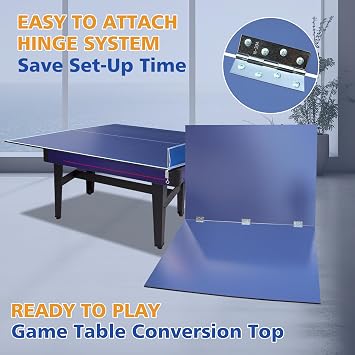 63FT Blue Mid-Size Ping Pong Conversion Top Foldable & Portable Table Tennis Table Top for Indoor Games