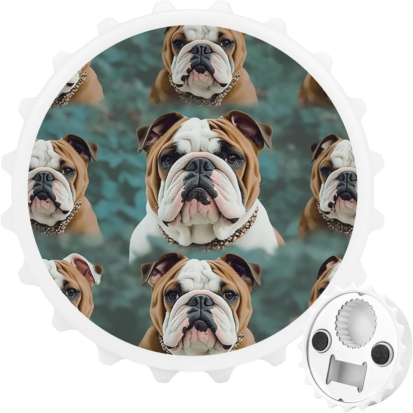 Round English Bulldog Magnetic Bottle Opener for Fridge White