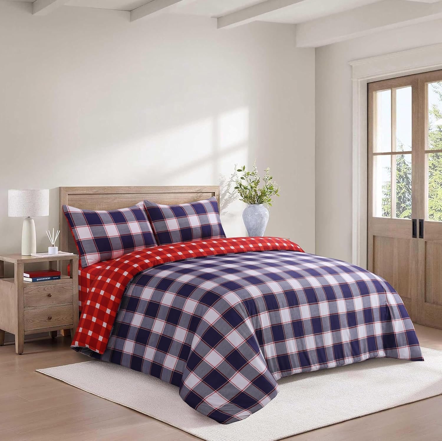 SAIMAZ 4Piece Printed Bedding Set Duvet Cover with Zipper Closure, Fitted Sheet & Pillow Cases Soft Brushed Microfibre Single Double King Super King Sizes (Knightsbrdige Red, Double)