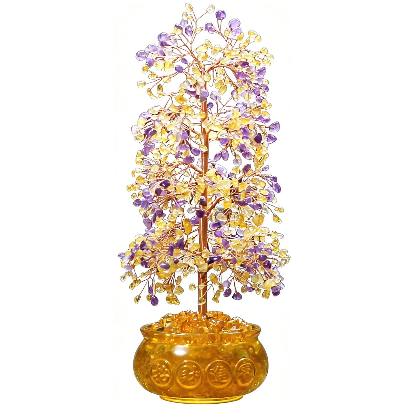 Zooeelly Amethyst And Citrine Crystal Tree of Life, Decor Crystals And Healing Stones Reiki Natural Treasure Bowl Base Copper Wire Spiritual Meditation Energy Purple Room Office Desk Decor,C