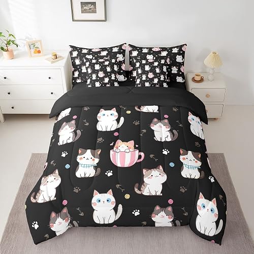Feelyou Toddler Cat Bed in a Bag for Kids Boys Girls Cats Print Full Comforter S