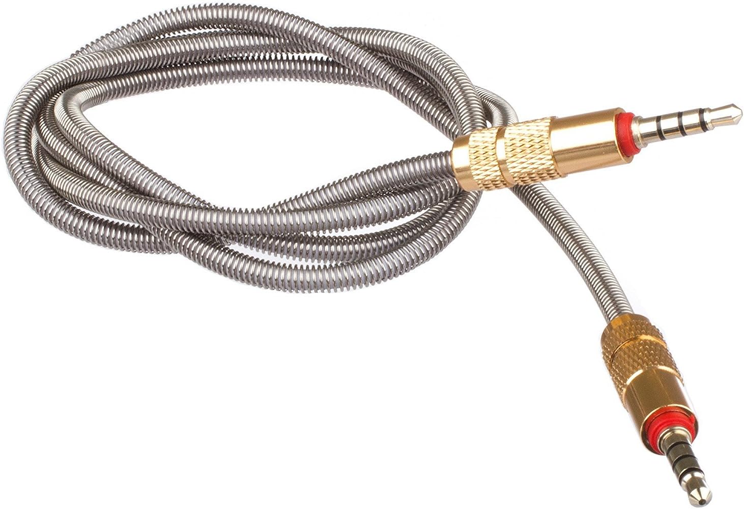 Lilware Set of 2 Metal Braided Audio 3.5mm Cables with Metal Plated Jack - 3.5mm to 3.5 mm 2.6 FT (80 CM) Audio AUX Cord - Silver - Image 3