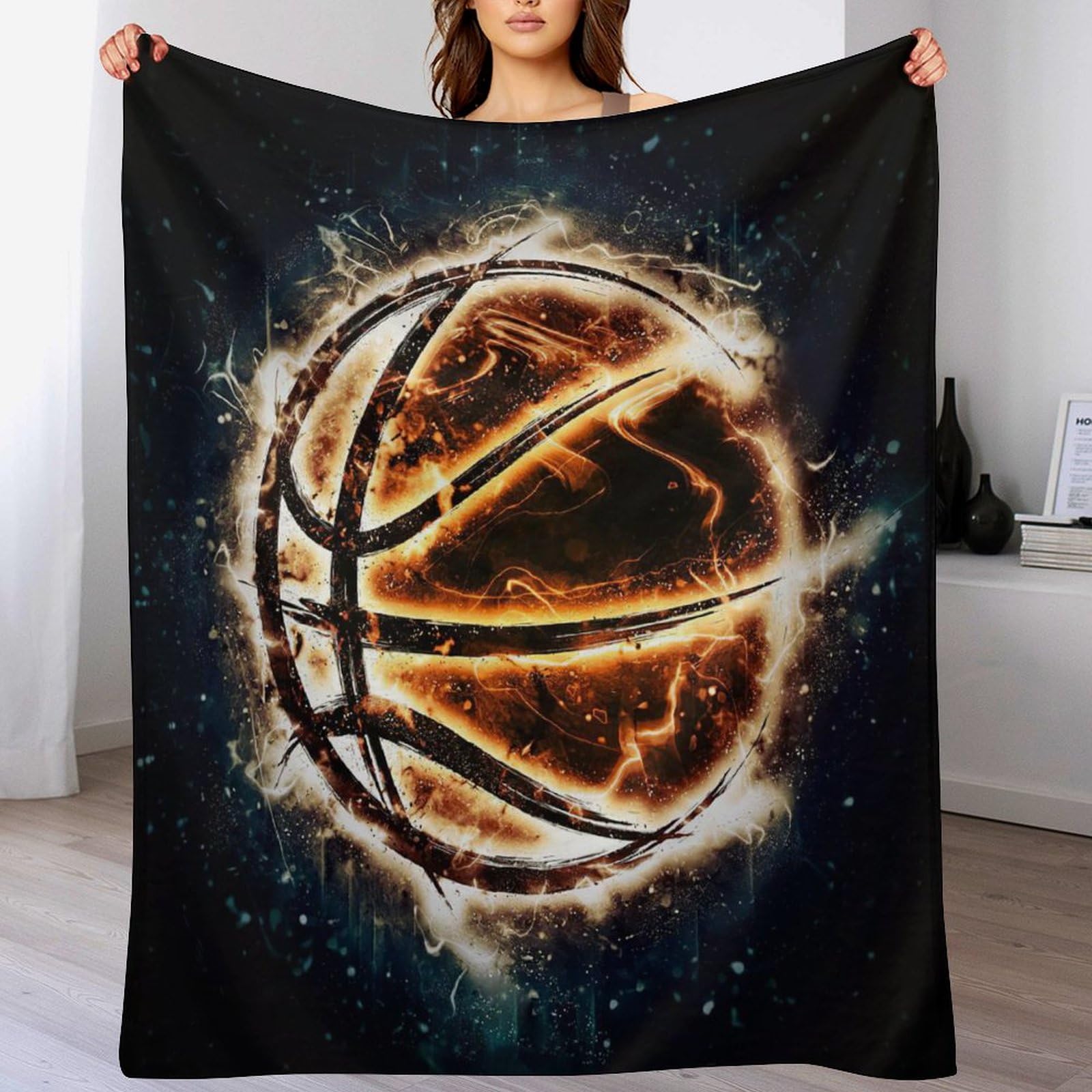 Couverture basket-ball polaire 130x180cm plaid flanelle douce pour lit et canapé-lit