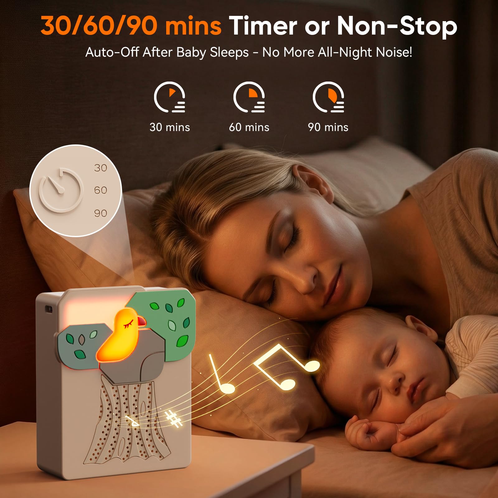 Máquina inteligente de ruido blanco para bebés con detección de llanto, 13 sonidos relajantes, reproducción automática, temporizador, portátil y recargable, ideal para entrenamiento del sueño, viajes