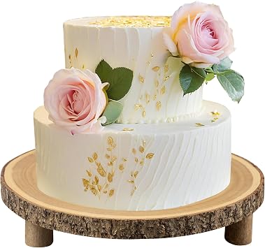 Rustic Wood Cake Stand - 11-13 Inch Wooden Slice with Legs for Elegant Wedding, Birthday, Woodland-Themed Parties1Pcs