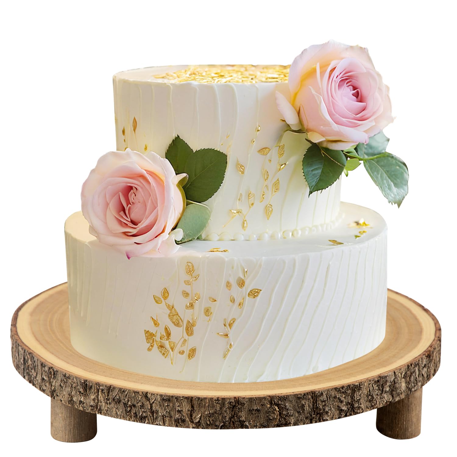 Photo 1 of SogYupk Rustic Wood Cake Stand - 11-13 Inch Wooden Slice with Legs for Elegant Wedding, Birthday, & Woodland-Themed Parties?1Pcs?