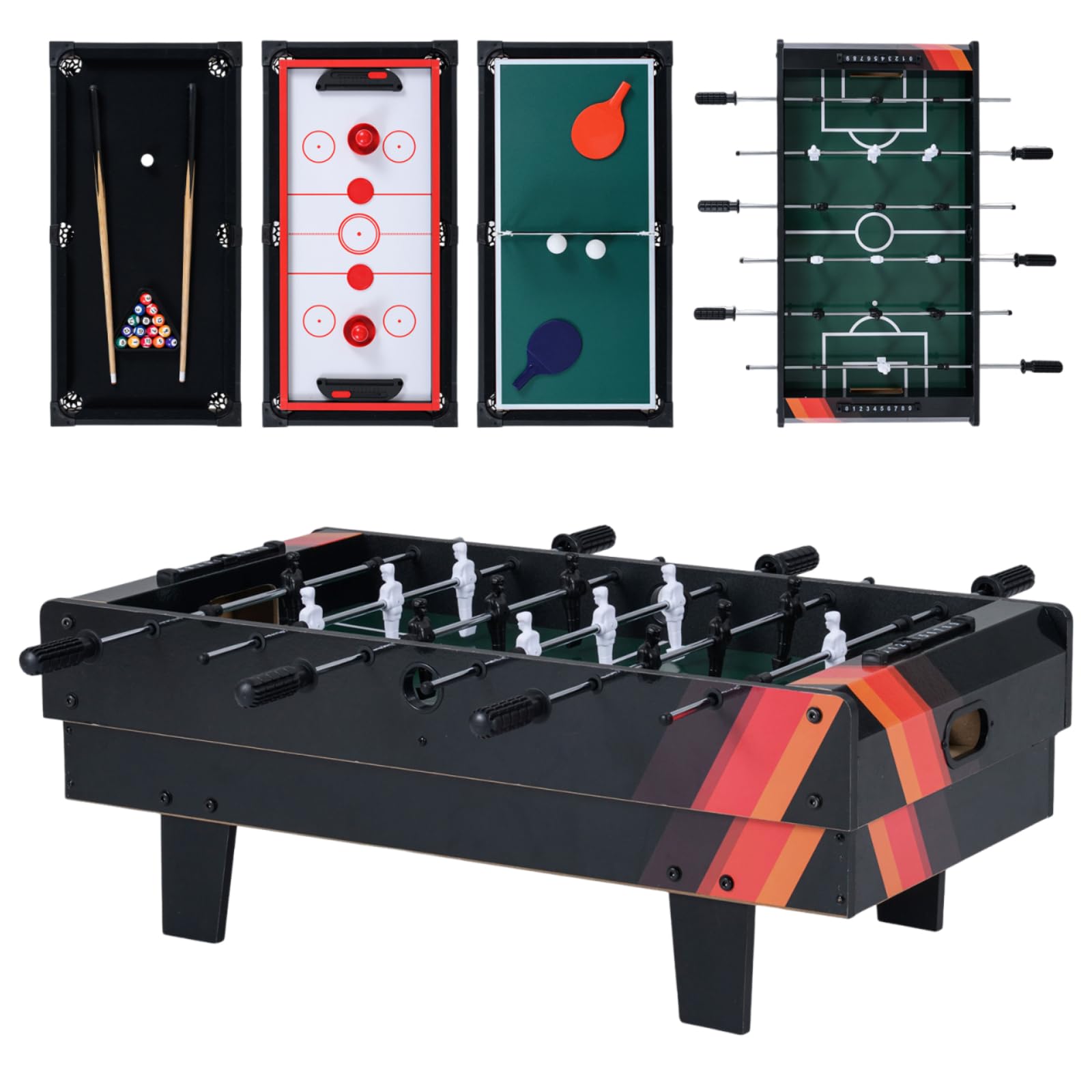 Maxmass 4 in 1 Multi Sports Table, 32 Inch Combo Game Table Set with Football, Air Hockey, Billiard and Table Tennis, Wooden Arcade Play Games for Family Gathering Party Bar (Natural) — image 1