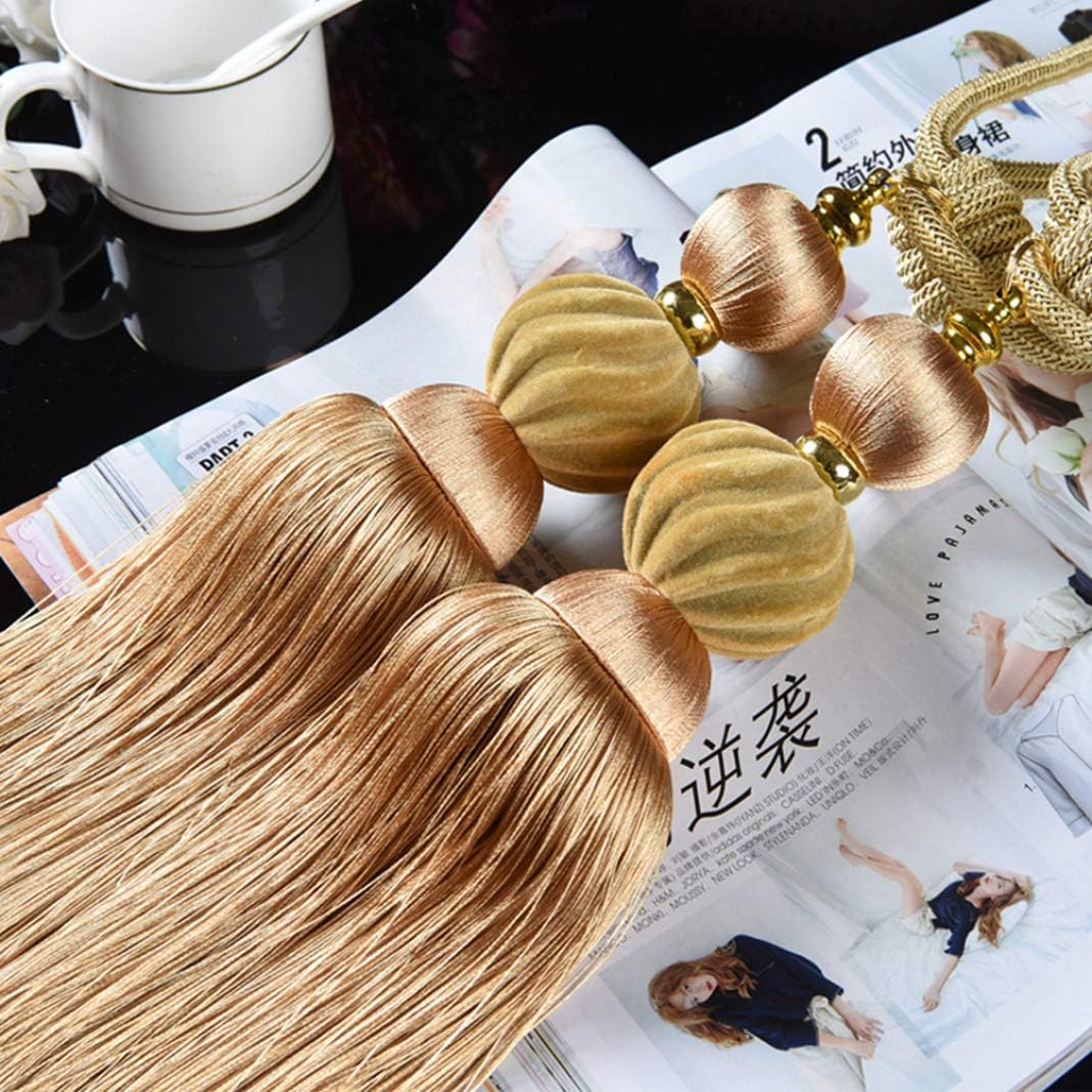 Curtain Tassel Tiebacks, 1Pair Curtains Tassels Unique Pumpkin Hanging Balls Tiebacks Bandages Brushes Holdback Window Drapery Accessories(Gold)