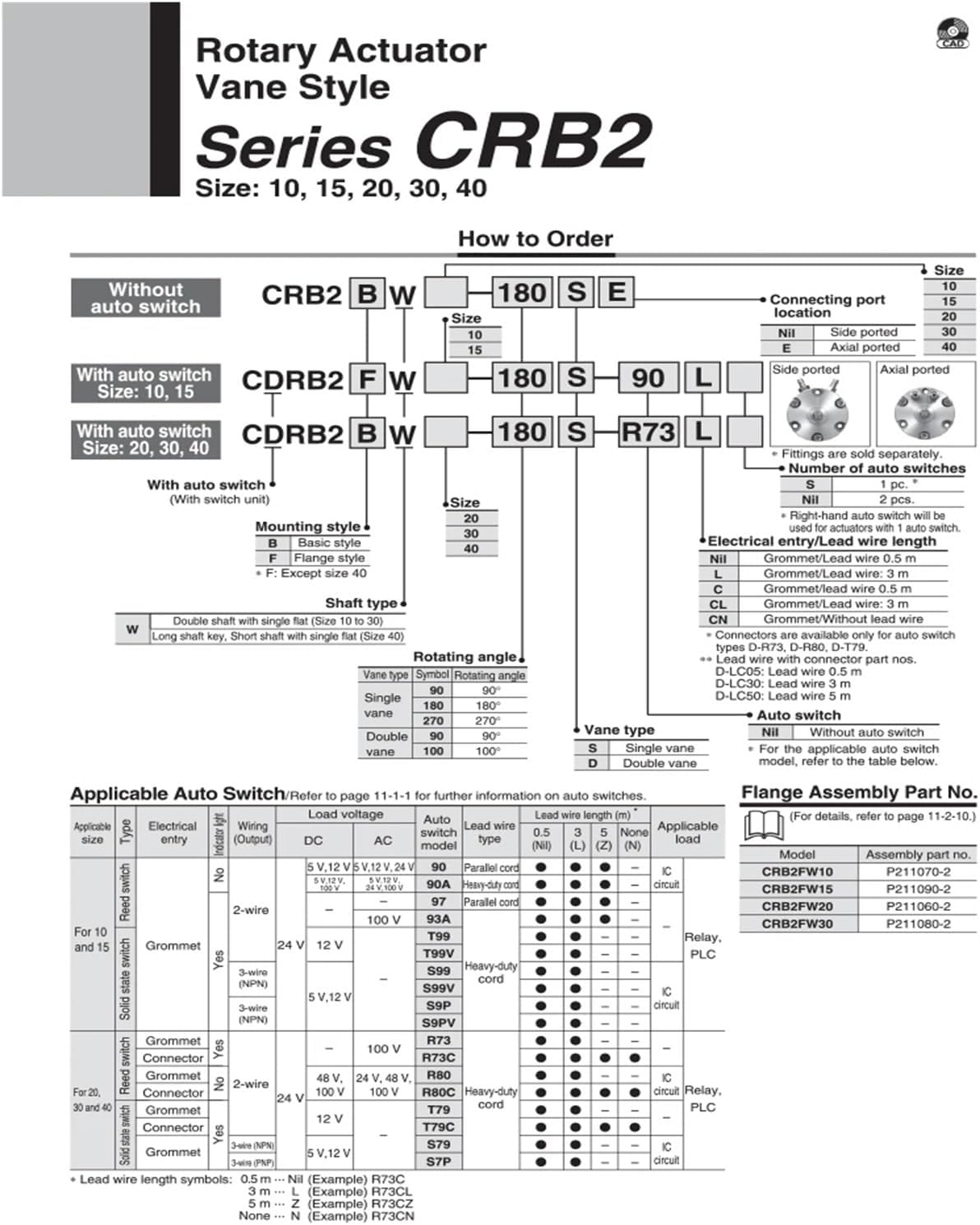 Vane Rotary Swing Cylinder CRB2BW10-90S CDRB2BW15-180S CRB2BW20-270S CDRB2BW30-90S CRB2BW40-180S CDRB2BW30-180S CDRB2BWU30-270S(CRB2BWU15,2pcs ehch one)