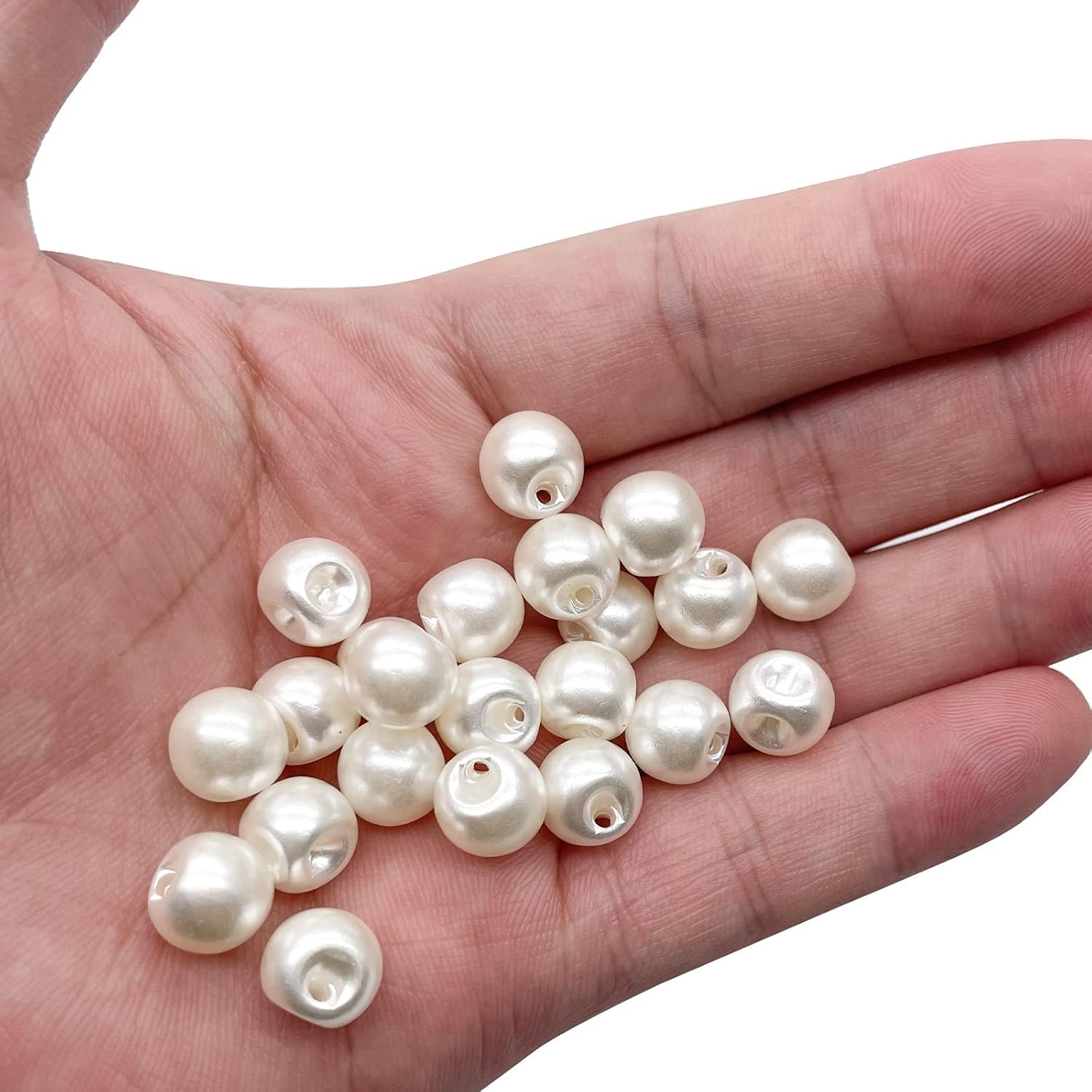 10mm Round Pearl Button Bulk with Hole White Plastic Pearl Bead Decoration Accessories for Sewing Dress Sweater Skirt Shirt Crafts DIY Jewelry Making (200)-image-35
