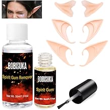 BOBISUKA Elf Ears & Spirit Gum Kit - 3 Pairs Soft Latex Fairy Pixie Ears, Makeup Adhesive & Remover- Ideal for Vampire, Elven, Masquerade Cosplay - Perfect for Halloween & Costume Party