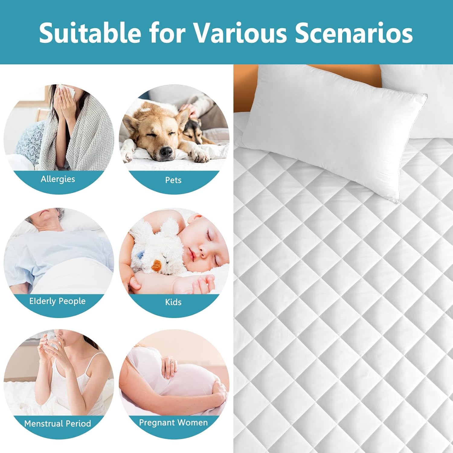 King Size Quilted Fitted Mattress Pad Cover, 100% Waterproof Mattress Protector, Deep Pocket Fitted 8" - 21", Breathable & Noiseless, Soft and Comfortable (78" x 80", White)