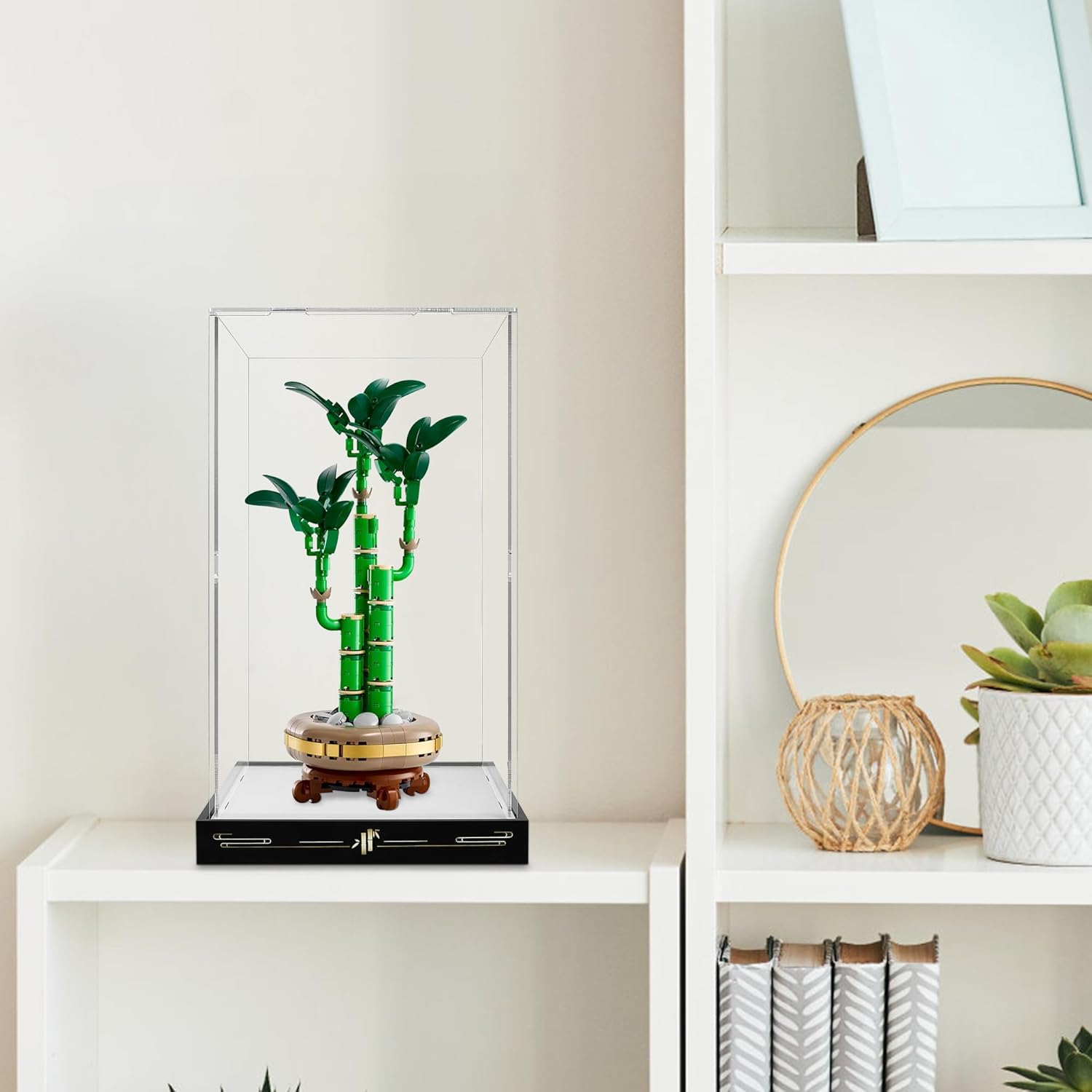 Acrylic Display Case for Lego Botanicals Lucky Bamboo Building Set 10344, Dust Cover Box for Collectibles Storage Box with Door Dustproof Prevention - Model Not Included