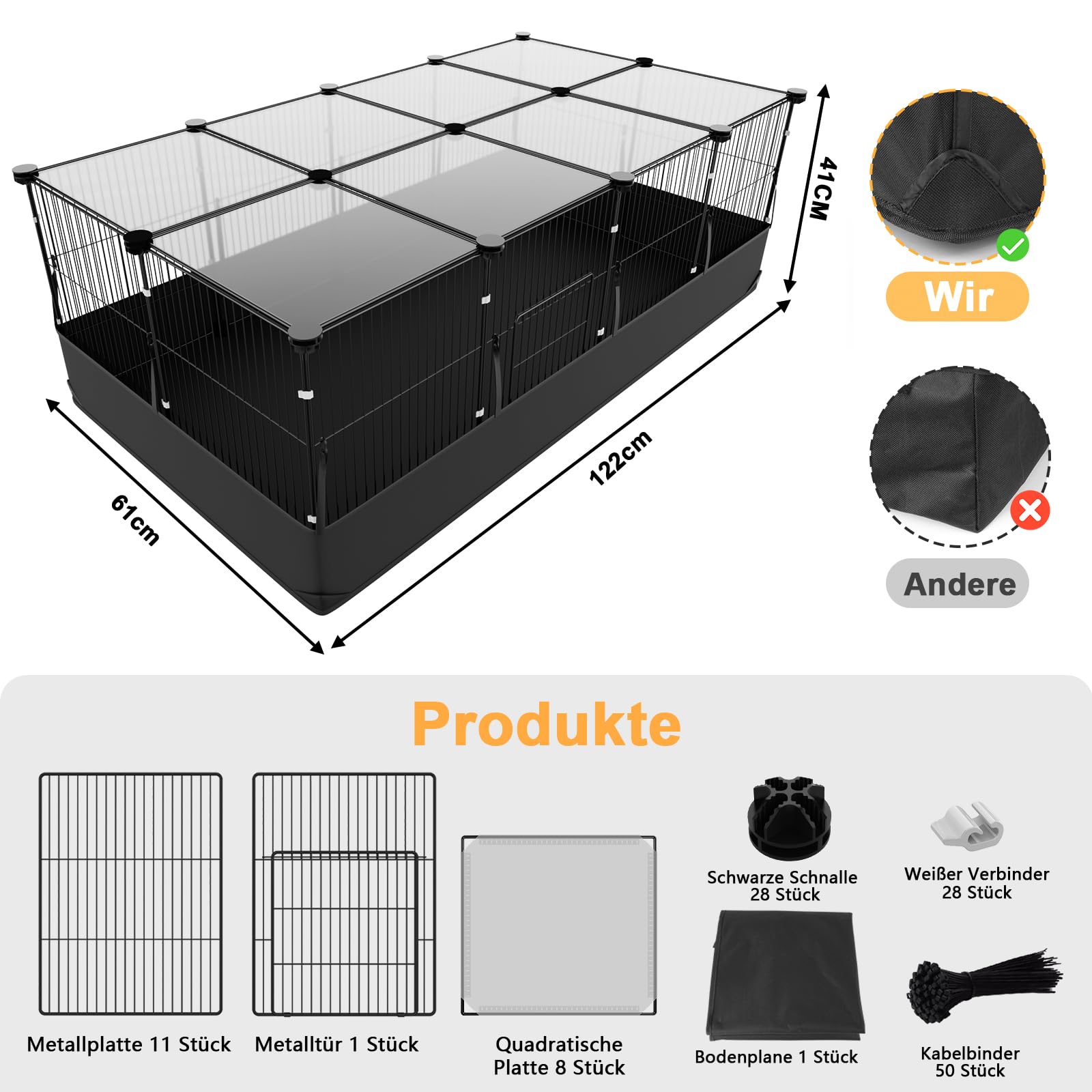 Aystkniet Meerschweinchen Gehege, Freigehege mit oberer Abdeckung & Wasserdichtem Bodenfutter, 122CM x 60CM x 40CM Kleintiergehege für Hamster, Kaninchen, Schildkröte, Kätzchen Gerbil, Kleintierkäfig