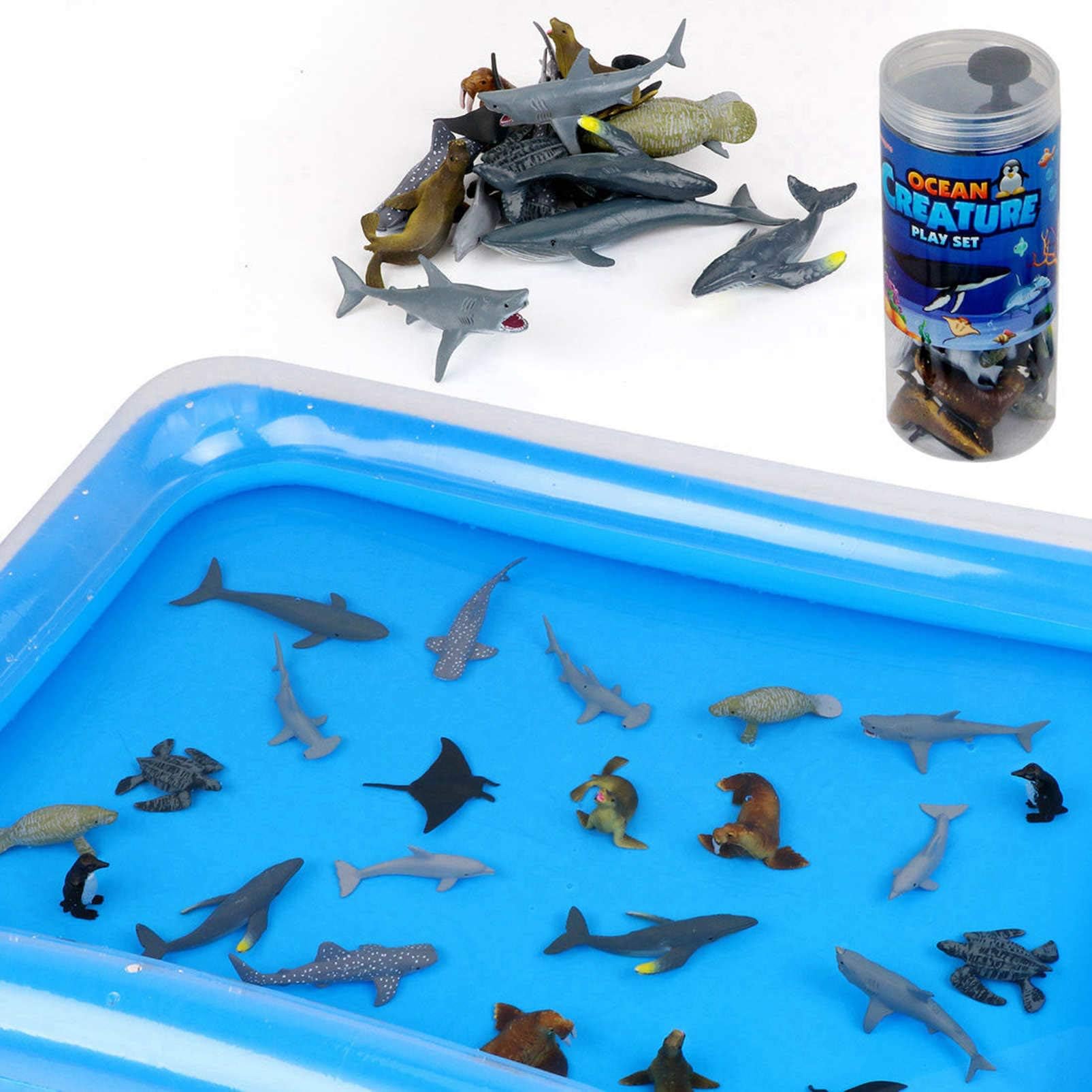 Bath Toys,24PCS Sea Animal with Inflatable Water Mat for Party Birthday Gifts,Realistic Sea Ocean Animals Creature Play Set for Boys Girls (24PCS Sea Animals)