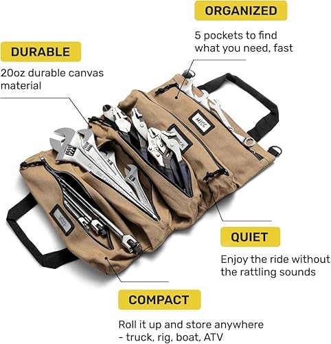 Miniatura 3 de Bolsa enrollable de herramientas oficial Voyager  Bolsa enrollable de 5 bolsillos fácil de transportar  Lona duradera de 20 onzas, cremalleras YKK