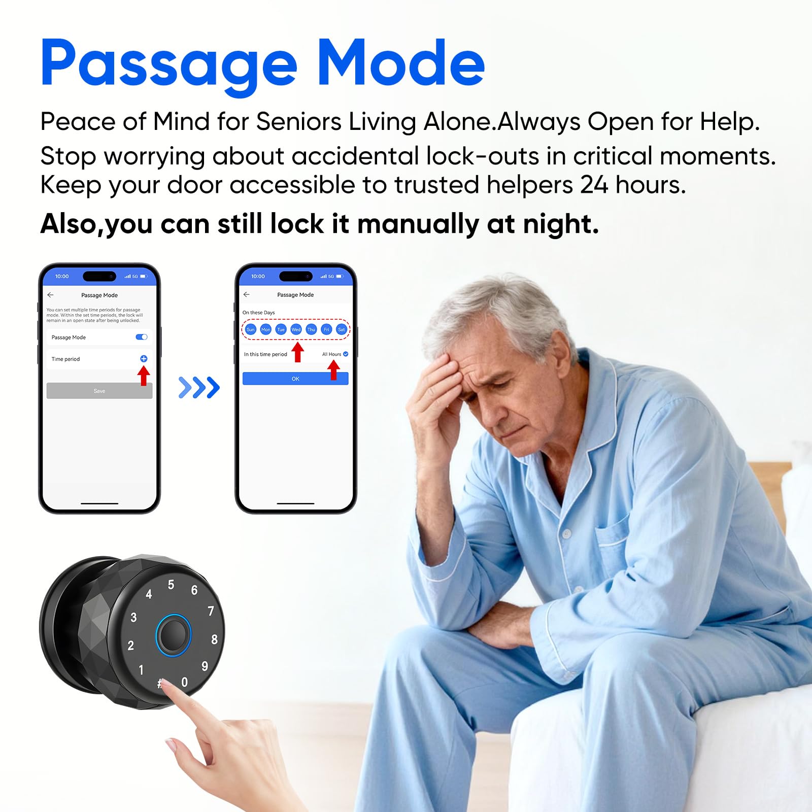 Serrure Intelligente, Poignée de Porte Intelligente avec Empreinte Digitale, Clavier, Contrôle par Application, Accès sans Clé pour Chambres, Garage, Bureau, Appartements, Compatible avec Apple Watch