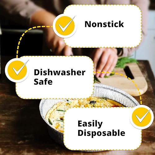 Miniatura 5 de IDL Packaging Sartenes redondos de papel de aluminio de 9 pulgadas (paquete de 50)  1.75 pulgadas de profundidad, paredes angulares  para asar,