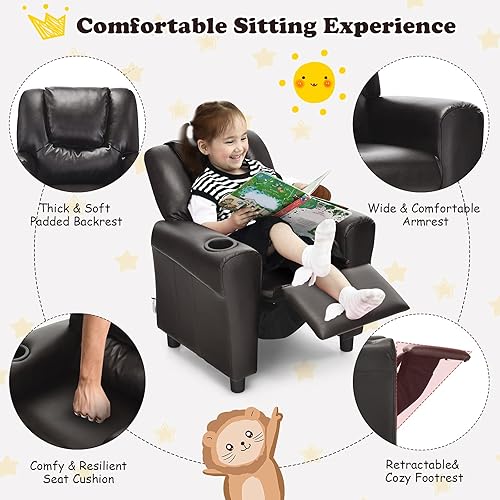 Miniatura 34 de ARLIME Silla reclinable para niños, sillón tapizado con soporte para tazas, respaldo, sofá de cuero para bebé con reposacabezas y reposapiés,