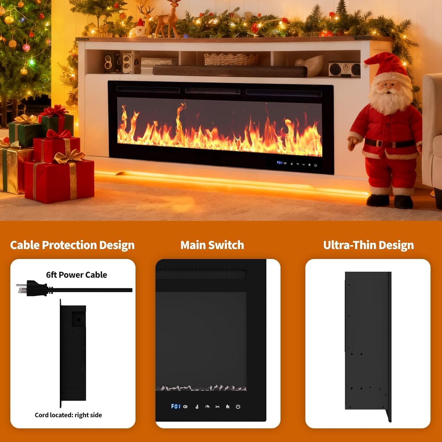 50 Inch Electric Fireplace Insert & Wall Mounted, Smart WiFi/Alexa Control, 1500/750w Heater, 12 Flame Colors, Remote, Timer, to Upgrade Your Living Room & Home