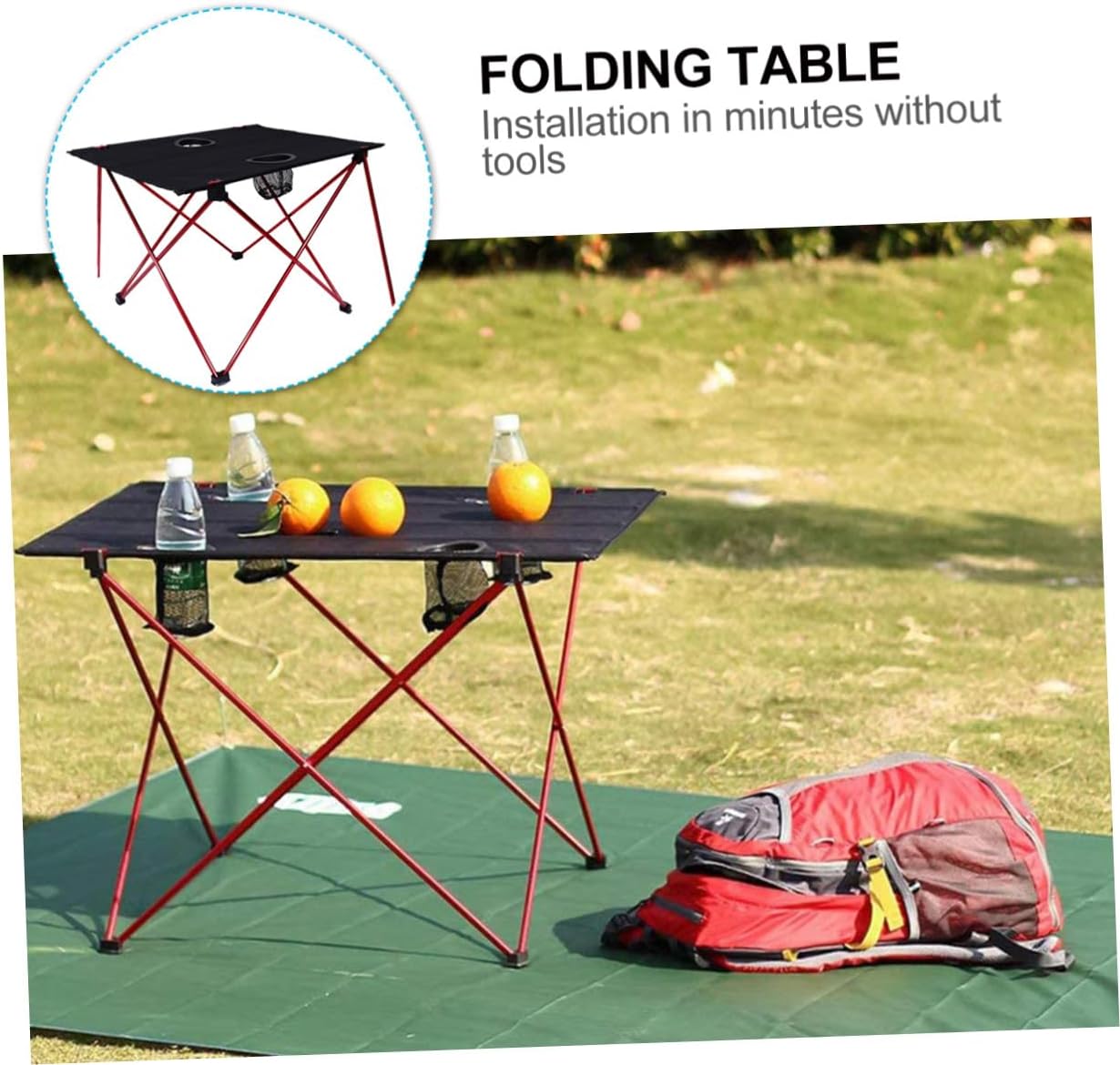 Cabilock Portable Aluminum Folding Camp Table Lightweight Red Folding Picnic Table for Outdoor Beach Camping and Party Use