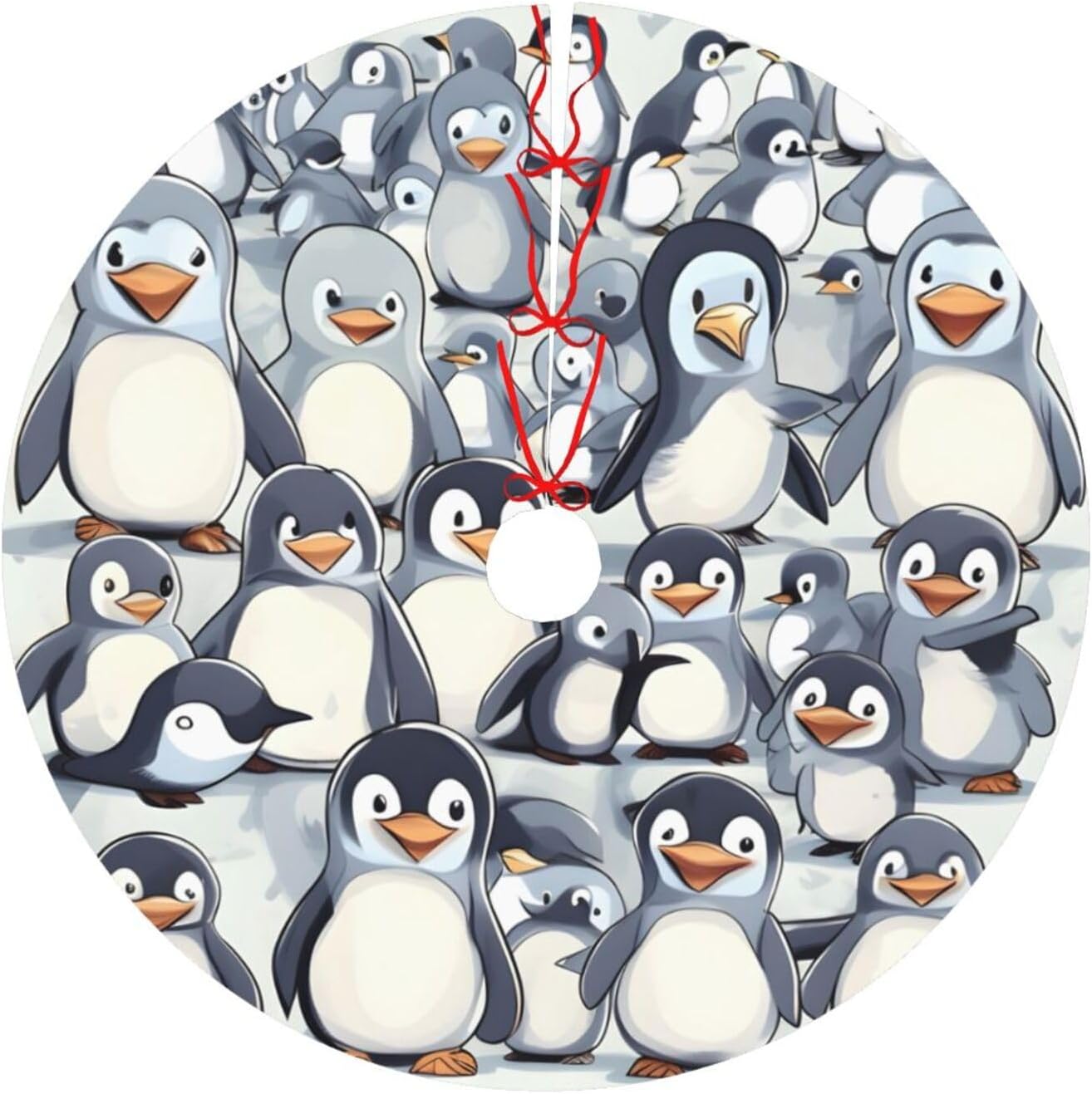 Christmas Tree Skirt 48 Inches, Christmas Tree Mat Cover, Christmas Decoration Ornaments,Cute Baby Penguins Sketch Pattern