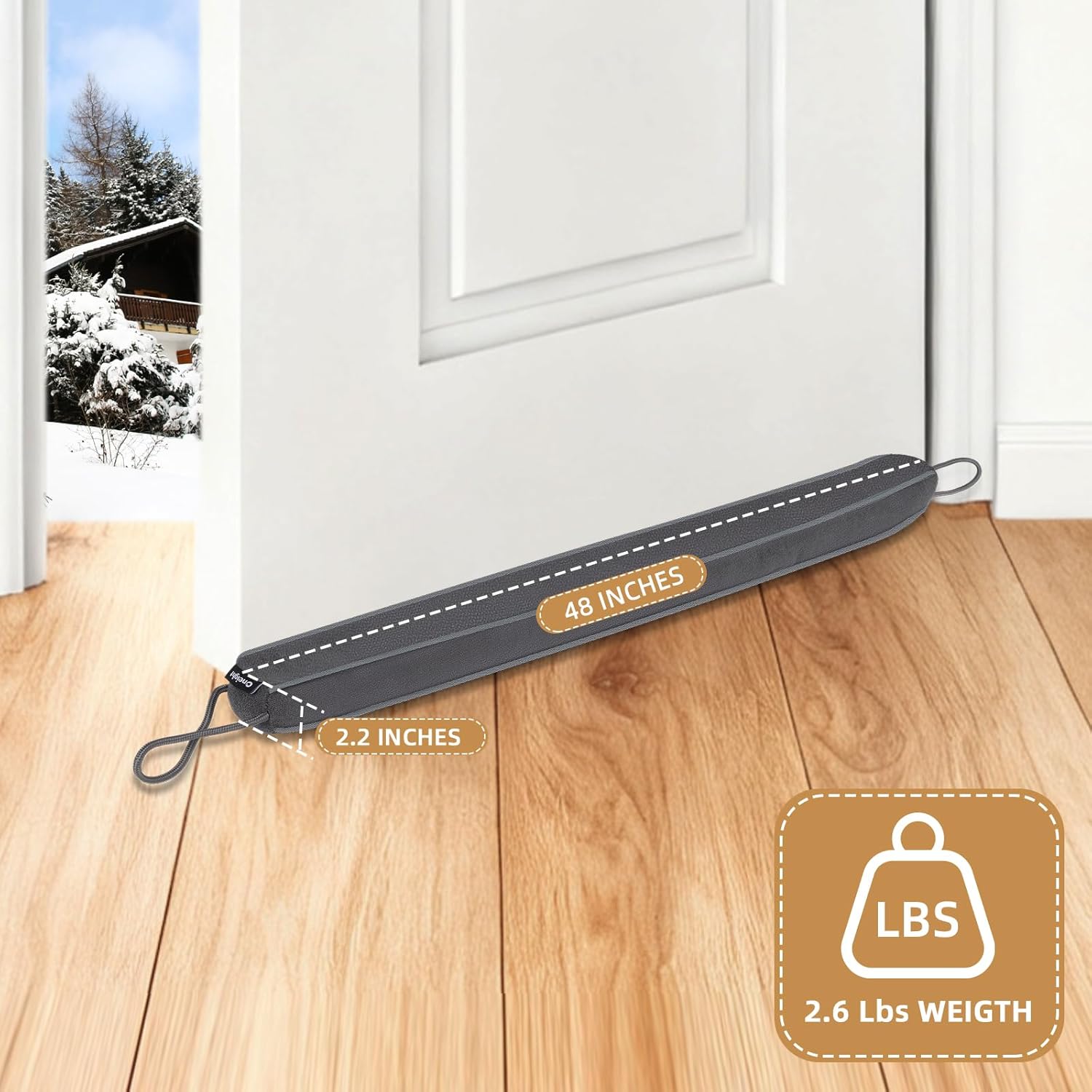 Door Draft Stopper for Bottom of Door and Window, Heavy Duty Guard Gap Snake Stripping, Cold Air Blocker, Warm Air Sealer, Door Noise Blocker with Hanging Loop, 48 inch, Grey