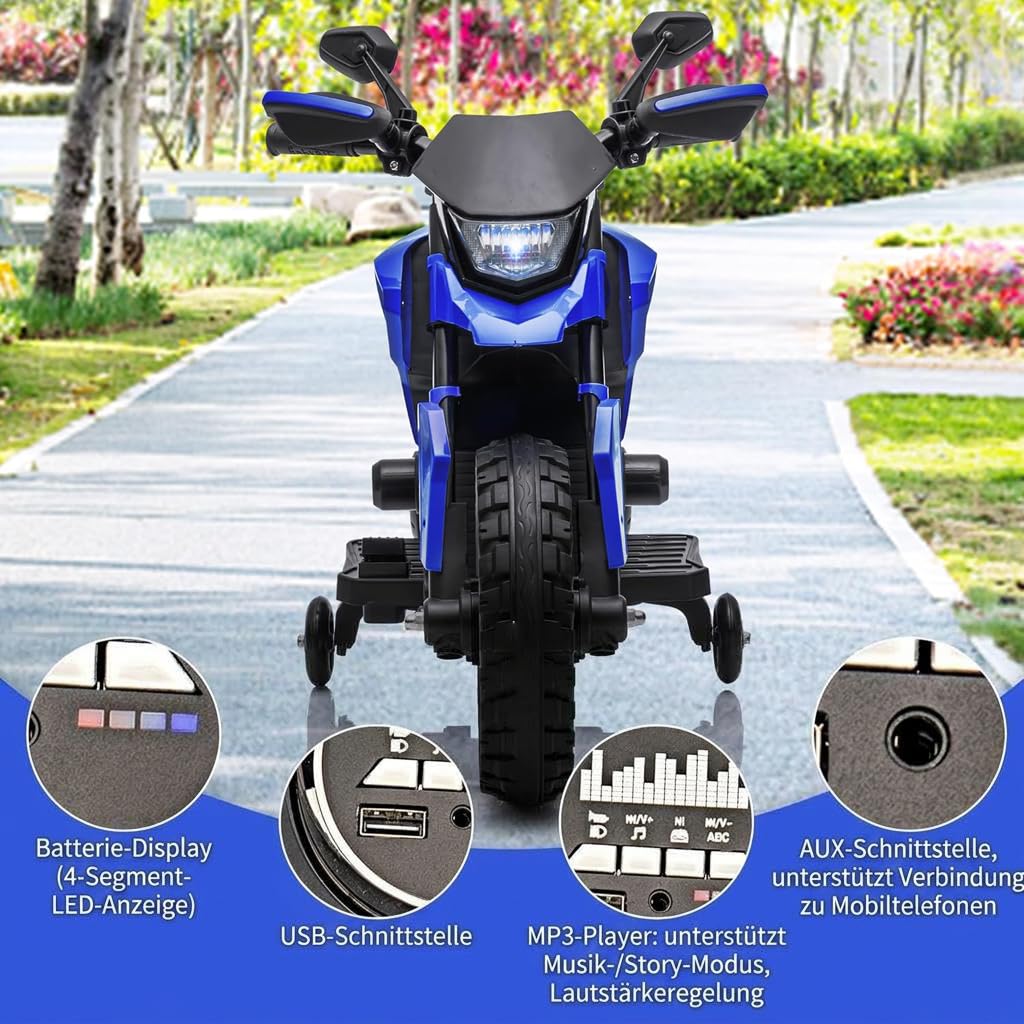 GarveeHome Elektro-Kindermotorrad Für Kinder, 6V, Für 3-6 Jahre,Stabiles Elektromotorrad Mit Lernrollen Akku 6V 4Ah,LED-Scheinwerfer,Musik,Spielzeug Für Kinder Von Max.25kg
