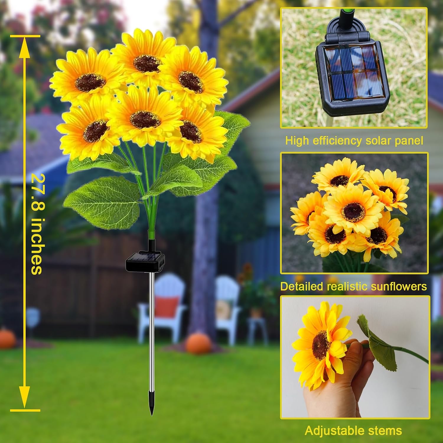 Solar Lights Outdoor Garden Decor, 4 Pack with 24 Sunflower Lights, IP65 Waterproof Solar Flowers for Yard Patio Lawn, Birthday Gifts for Mom Grandma Women, Decorative Stakes for Landscape (4)