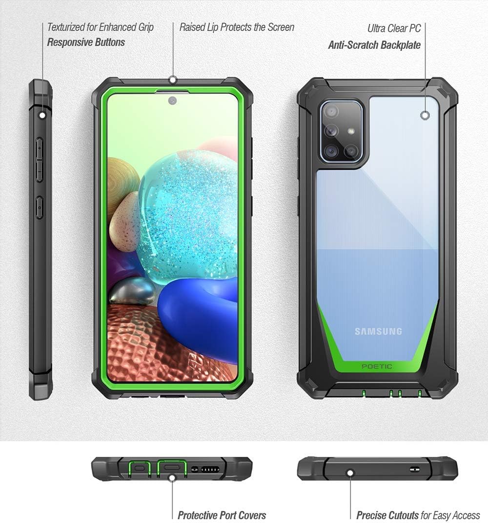 Poetic Guardian Series for Samsung Galaxy A71 5G Case, [Not Fit Verizon A71 5G UW] [Not Fit A71 4G] Full-Body Hybrid Shockproof Bumper Cover with Built-in-Screen Protector, Green/Clear