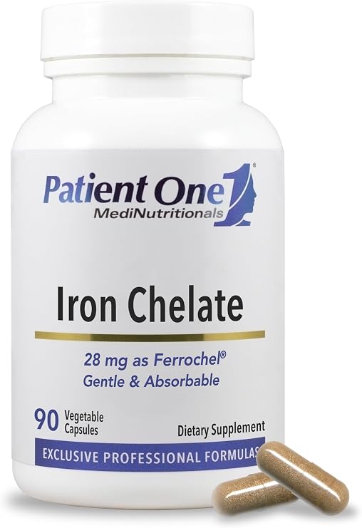 Patient One Iron Chelate 28mg | Supplement to Support Red Blood Cell Formation and Function* | Ferrochel Brand Iron Bisglycinate | 90 Capsules