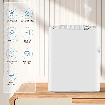 Smart Scent Air Machine for Home, HVAC Scent Diffuser for Essential Oils with Cold-Air Diffusion System, Waterless Aromatherapy Diffuser 500ml Covers Up to 4500 Sq.Ft, White