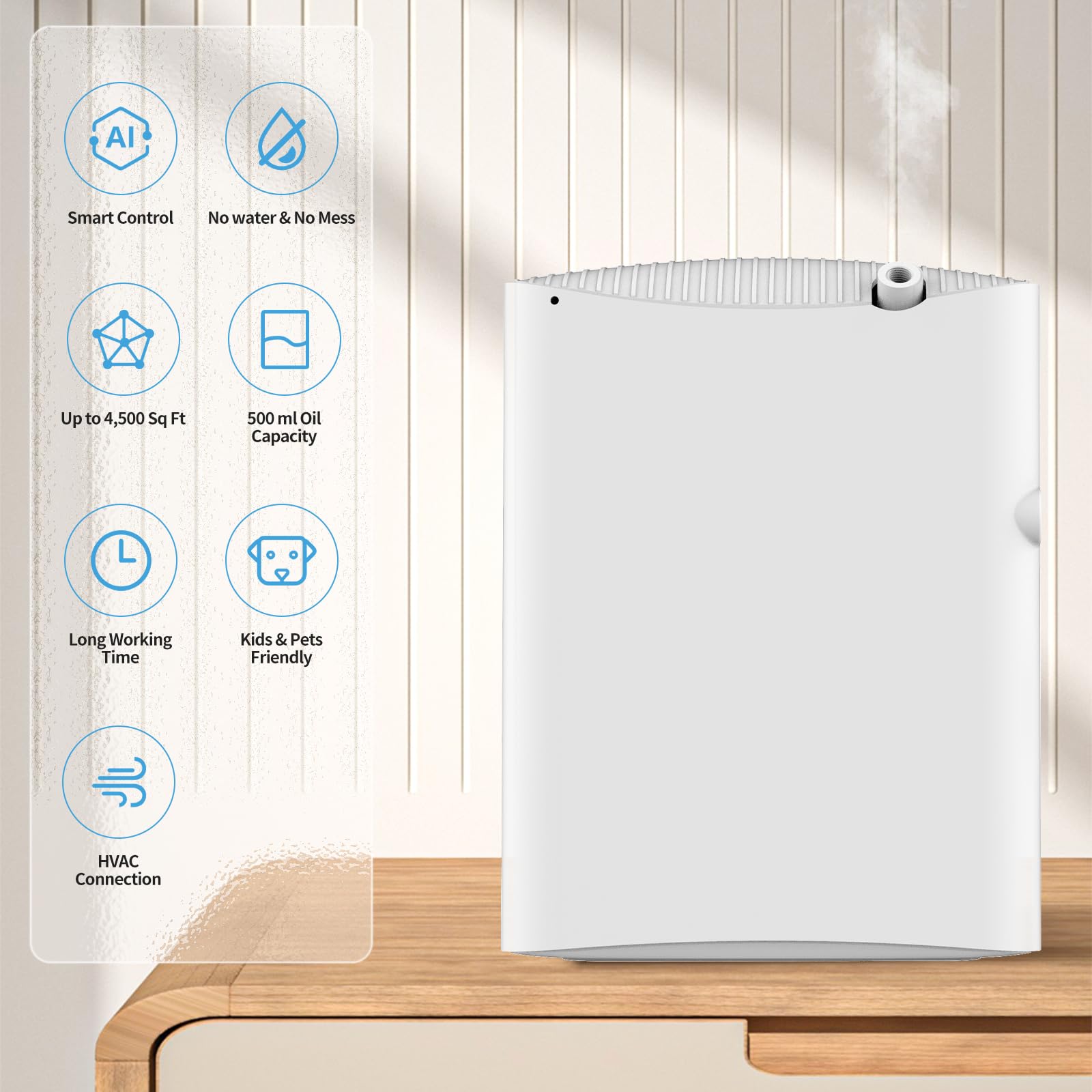 Inteligentna maszyna zapachowa do domu, dyfuzor zapachowy HVAC do olejków eterycznych z systemem dyfuzji zimnego powietrza, bezwodny dyfuzor do aromaterapii, 500 ml, pokrywa do 4500 m2