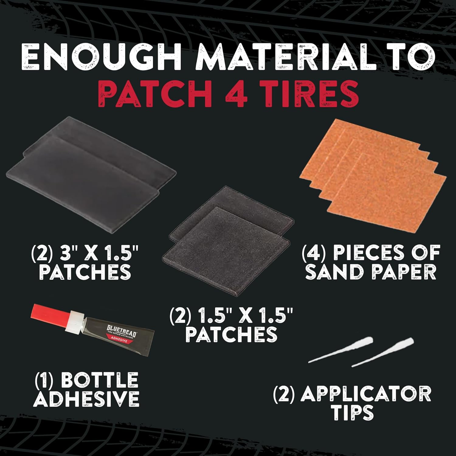 GlueTread External Patch Kit - for Tubeless Tires - No Need to Remove Tire - Kit Includes Enough Material to Patch 4 Tires - ATV Sidewall Repair Kit