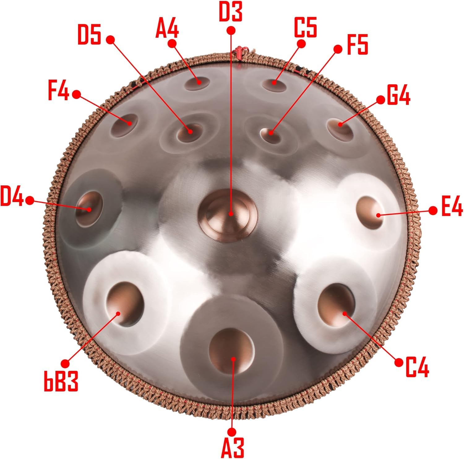 Handpan 432 HZ Débutant, Drum Instrument 12 Tons 22 Pouces, Hand Pan D Mineur, Tambour à Main avec Sac de Batterie et Support-Handpan pour la Guérison par le Son, la Méditation, le Yoga, Argent