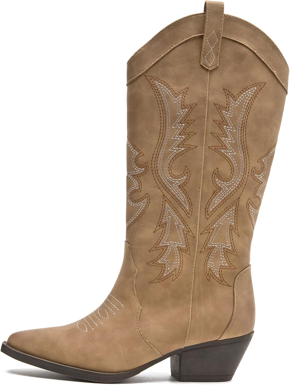 SelRoys Cowboy Boots for Women Cowgirl Western Mid Calf Boots with Chunky Heel Snip Toe Embroidery for Country Concert Daily Outfits